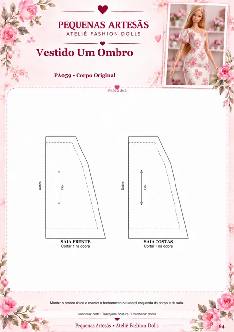 Molde A4 real — Vestido Um Ombro — folha 2 de 2
