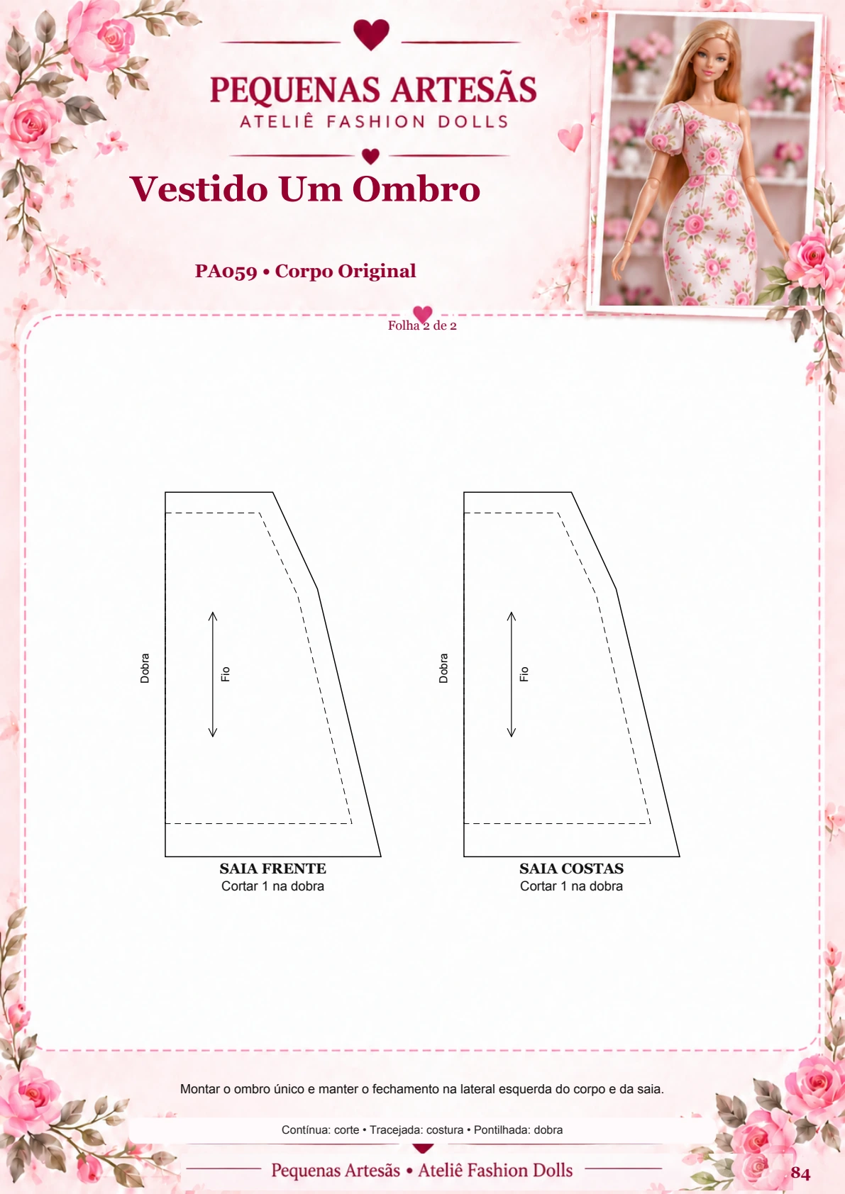 Molde A4 real — Vestido Um Ombro — folha 2 de 2